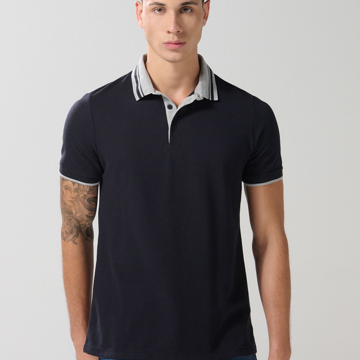 KOAJ - KOAJ Camiseta polo azul intensa manga corta con botones Hombre
