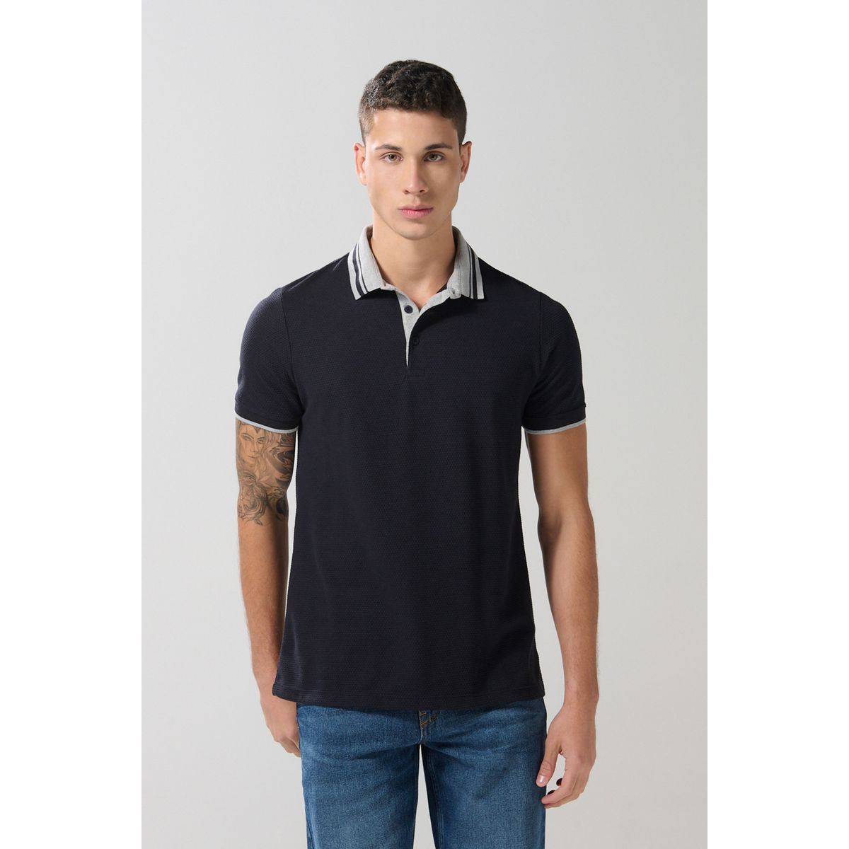 KOAJ - KOAJ Camiseta polo azul intensa manga corta con botones Hombre