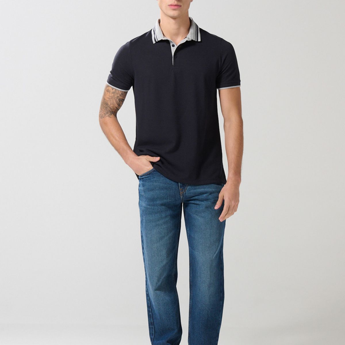 KOAJ - KOAJ Camiseta polo azul intensa manga corta con botones Hombre