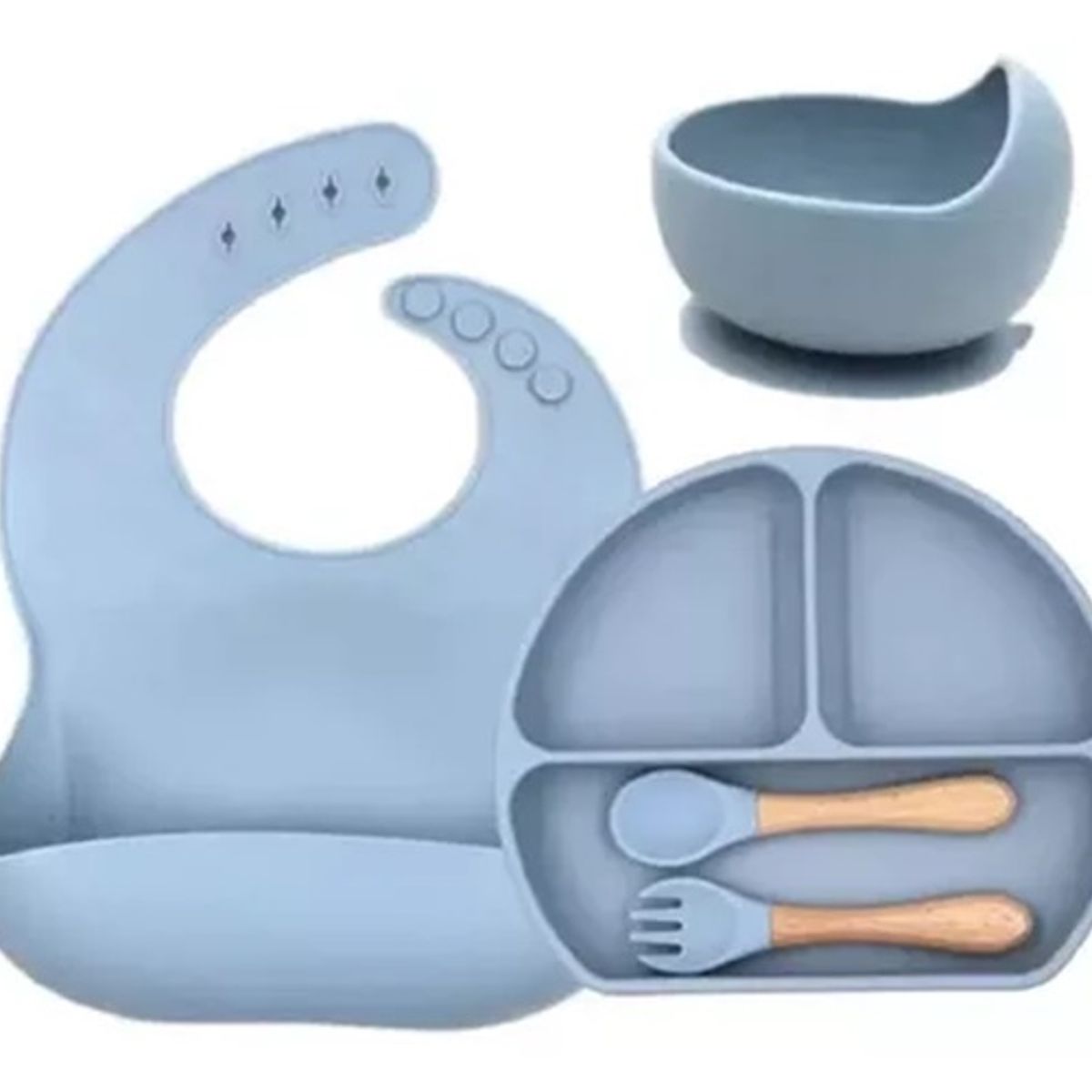 GENERICO - Vajillas para bebe BPA FREE silicona azul cuchara tenedor