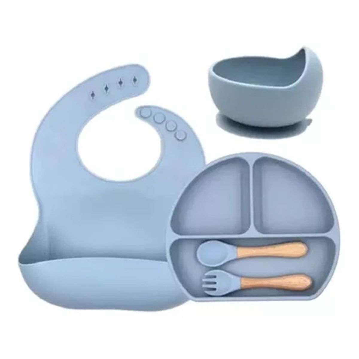 GENERICO - Vajillas para bebe BPA FREE silicona azul cuchara tenedor