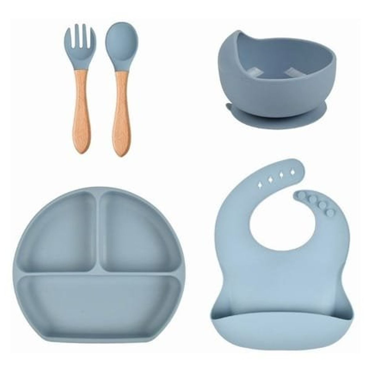 GENERICO - Vajillas para bebe BPA FREE silicona azul cuchara tenedor