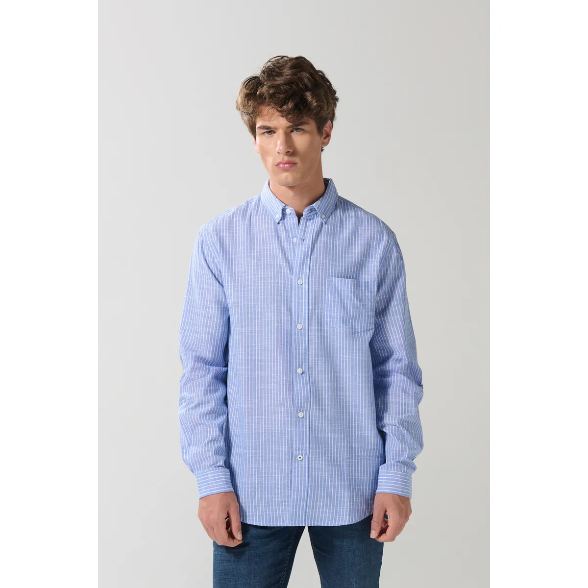 KOAJ - KOAJ Camisa cuello button down manga larga en slim fit a ray Hombre