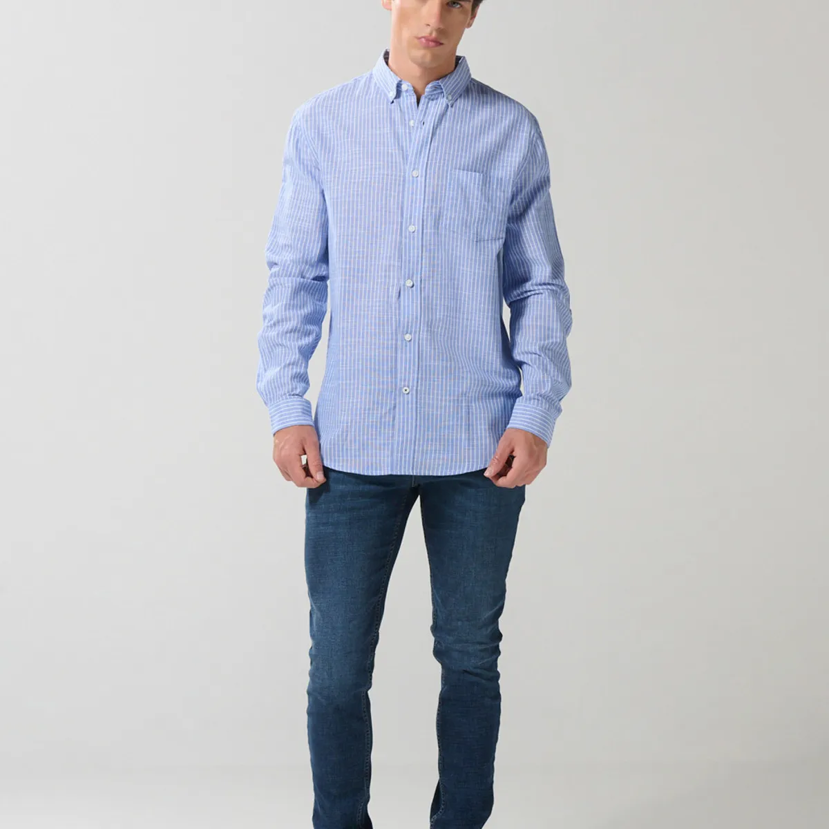KOAJ - KOAJ Camisa cuello button down manga larga en slim fit a ray Hombre