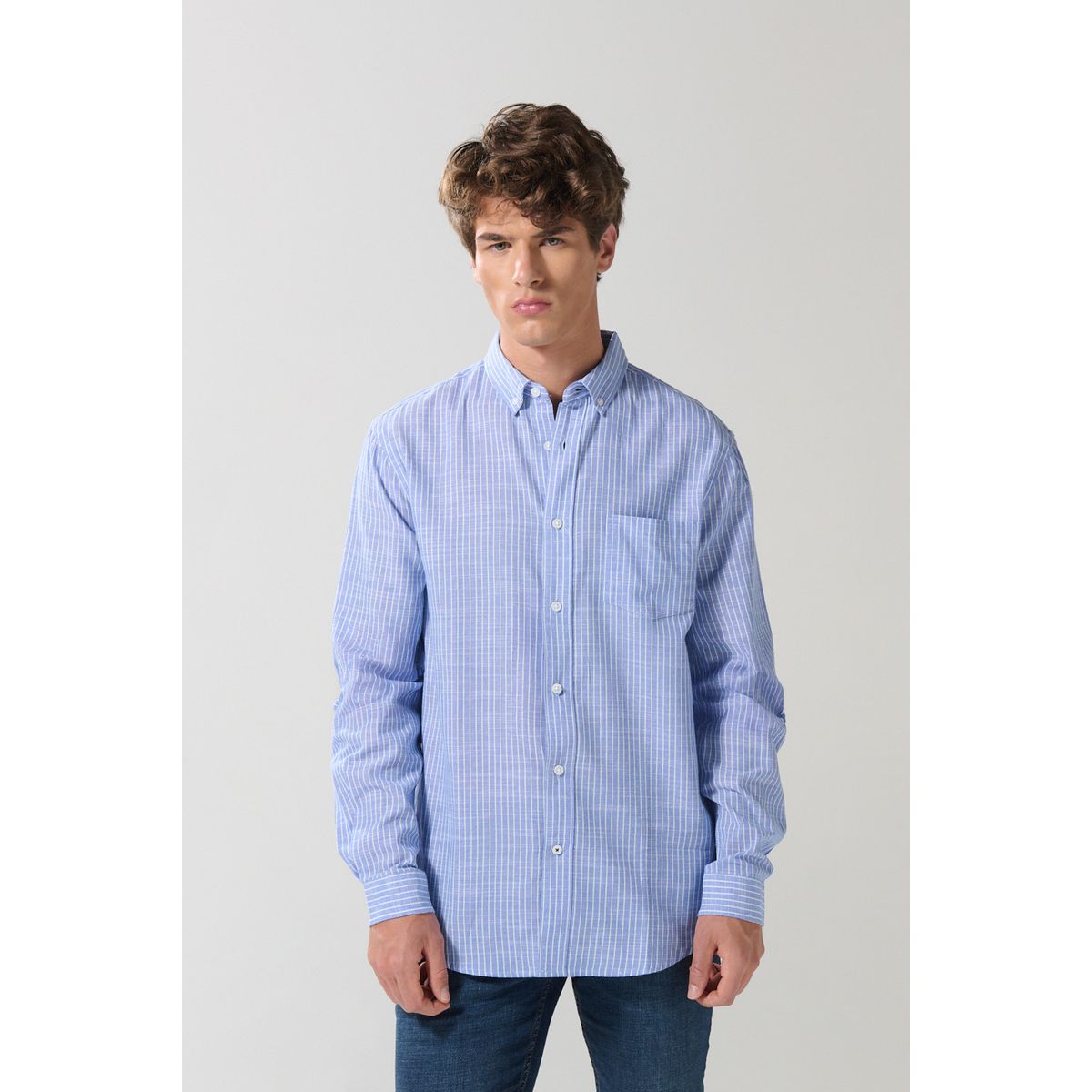 KOAJ - KOAJ Camisa cuello button down manga larga en slim fit a ray Hombre