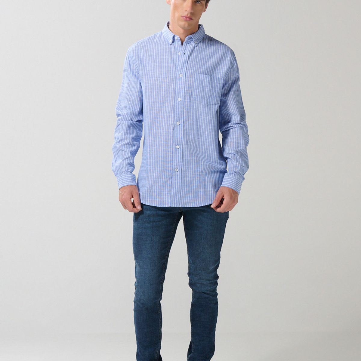 KOAJ - KOAJ Camisa cuello button down manga larga en slim fit a ray Hombre