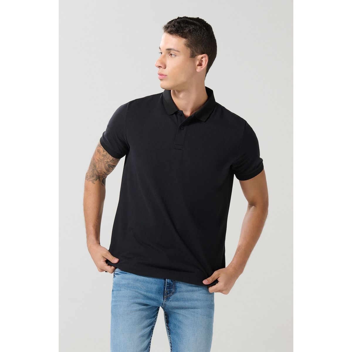KOAJ - KOAJ Camiseta unicolor polo con botones en frente y manga co Hombre