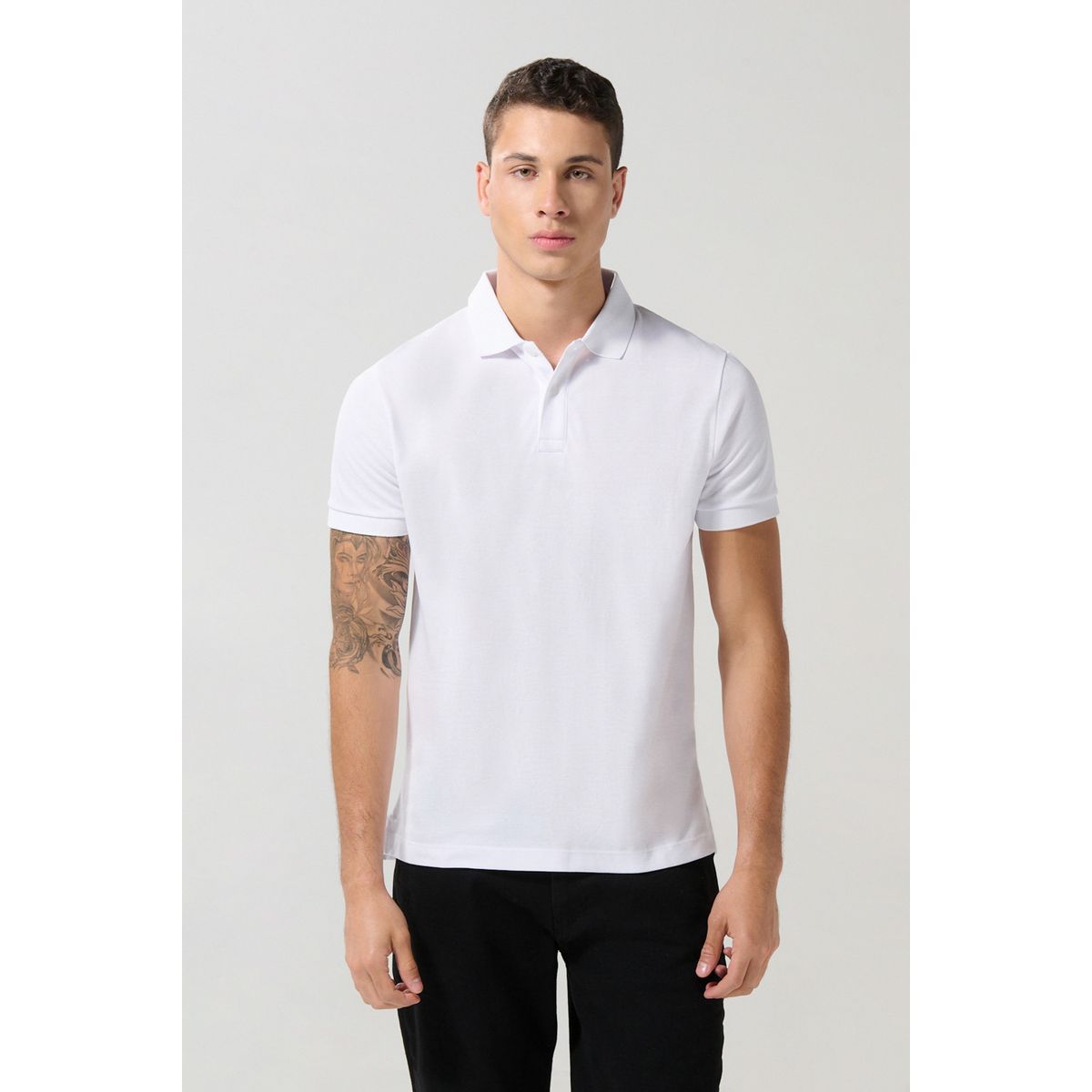 KOAJ - KOAJ Camiseta unicolor polo con botones en frente y manga co Hombre