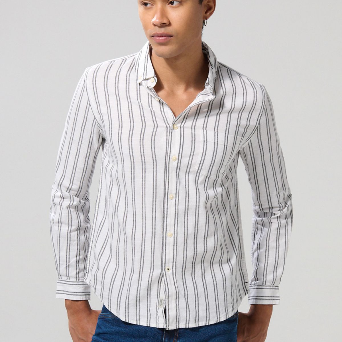 KOAJ - KOAJ Camisa cuello button down manga larga en slim fit a ray Hombre