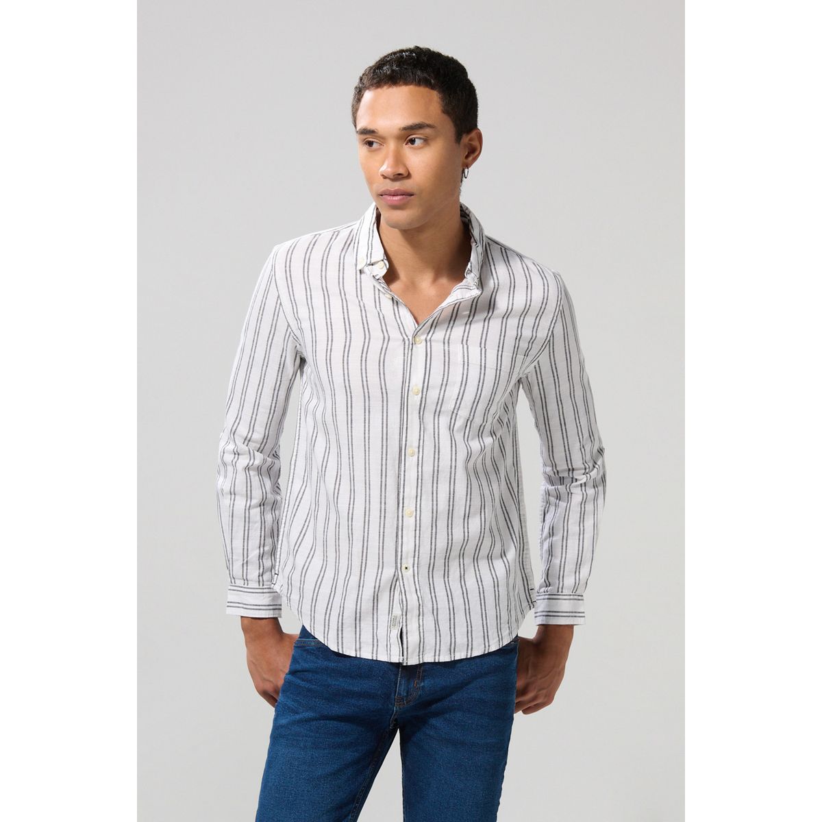 KOAJ - KOAJ Camisa cuello button down manga larga en slim fit a ray Hombre