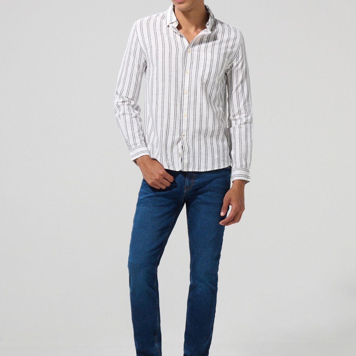 KOAJ - KOAJ Camisa cuello button down manga larga en slim fit a ray Hombre