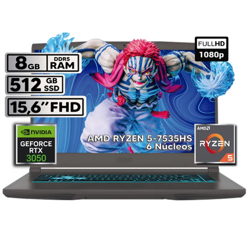MSI - PORTÁTIL GAMER MSI THIN A15 RYZEN 5 8GB RAM 512GB SSD RTX 3050 15.6” FHD 144HZ