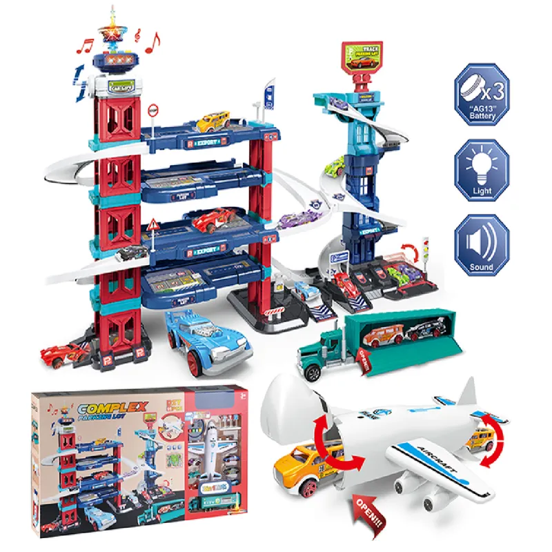 MARKET TOYS - Pista Infantil Grande 95 Pcs Avión + Carros + Tractomula