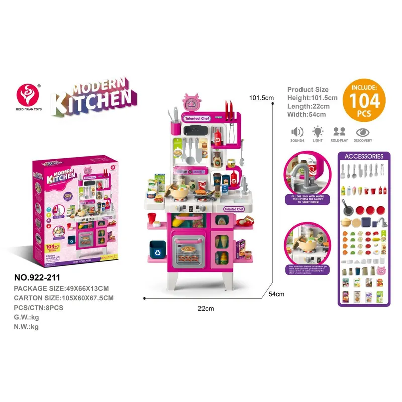 JUGUETERIA EXPRESS - Cocina Infantil Con Agua, Luz, Sonido, Vapor 104 Accesorios niñas