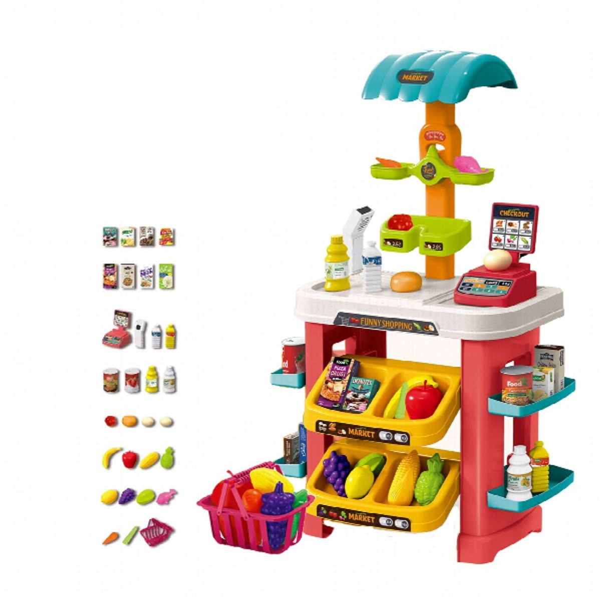 GENERICO - Juego De Supermercado Con Canasta Caja Y Comida Juguete niños