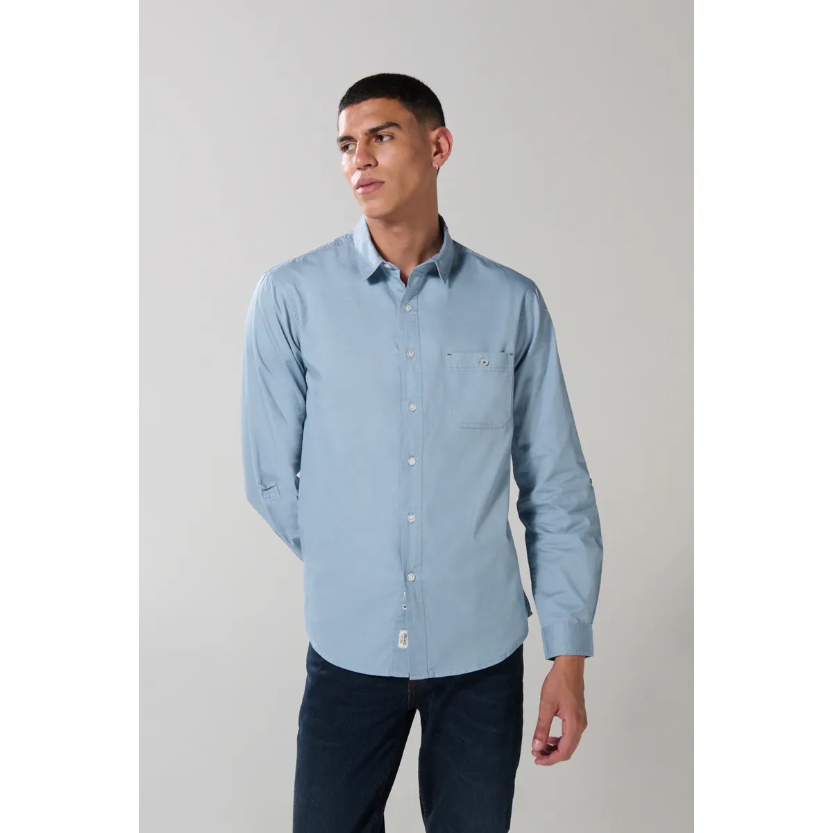 KOAJ - KOAJ Camisa unicolor en algodón manga larga con bolsillo Hombre