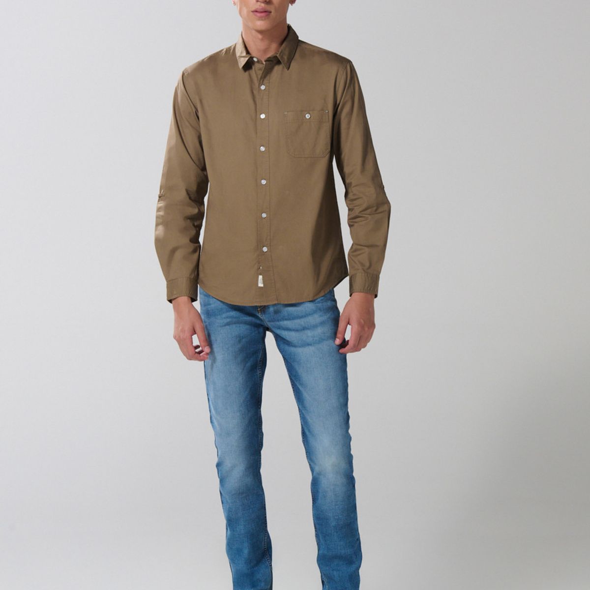 KOAJ - KOAJ Camisa unicolor en algodón manga larga con bolsillo Hombre