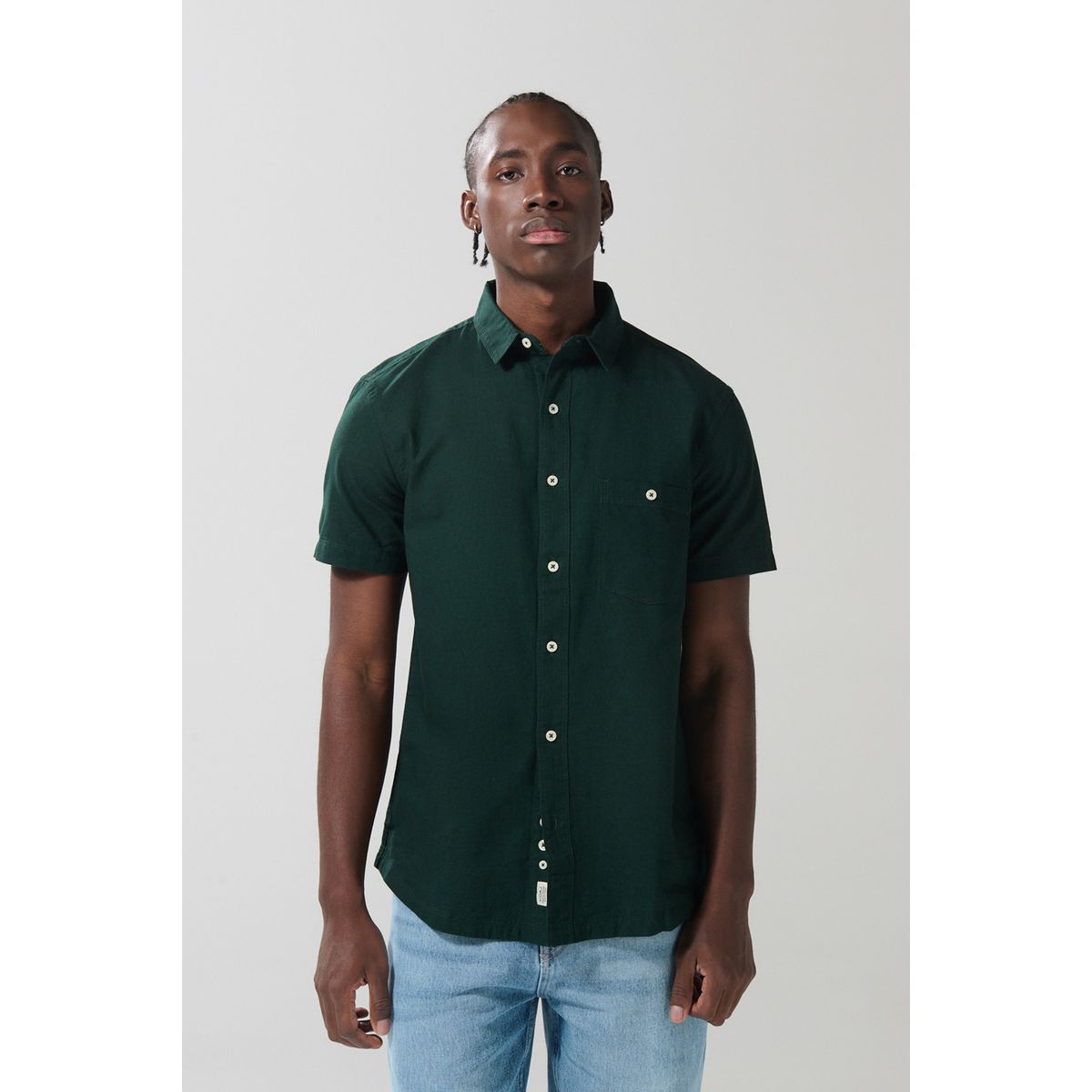 KOAJ - KOAJ Camisa unicolor en algodón con botones y manga corta Hombre