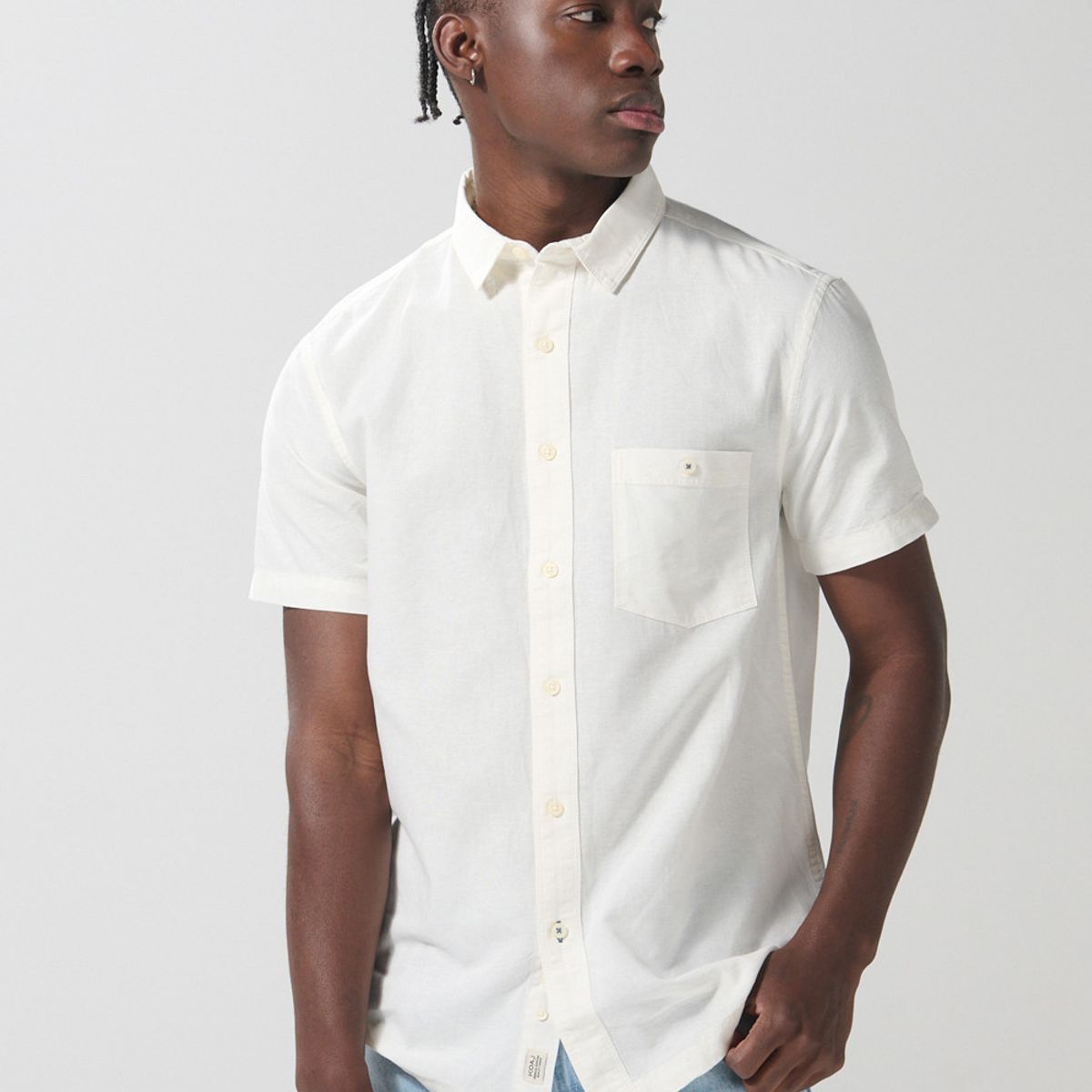 KOAJ - KOAJ Camisa unicolor en algodón con botones y manga corta Hombre