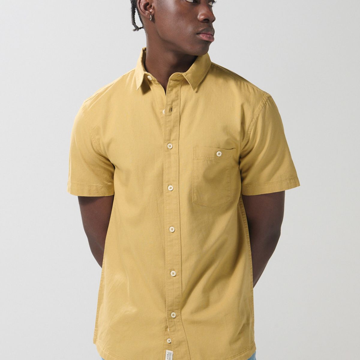 KOAJ - KOAJ Camisa unicolor en algodón con botones y manga corta Hombre