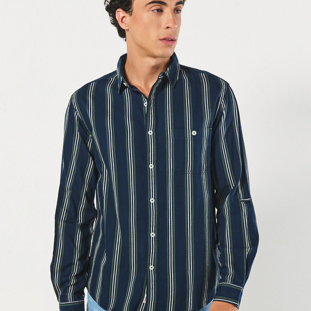 KOAJ - KOAJ Camisa a rayas manga larga unicolor con bolsillo Hombre