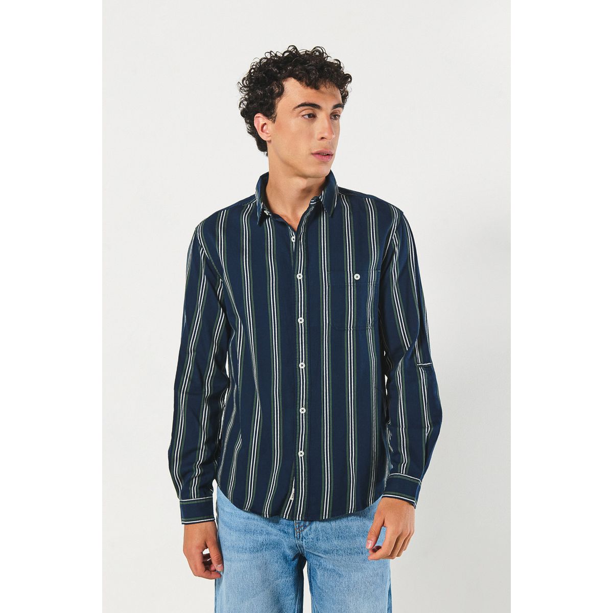 KOAJ - KOAJ Camisa a rayas manga larga unicolor con bolsillo Hombre