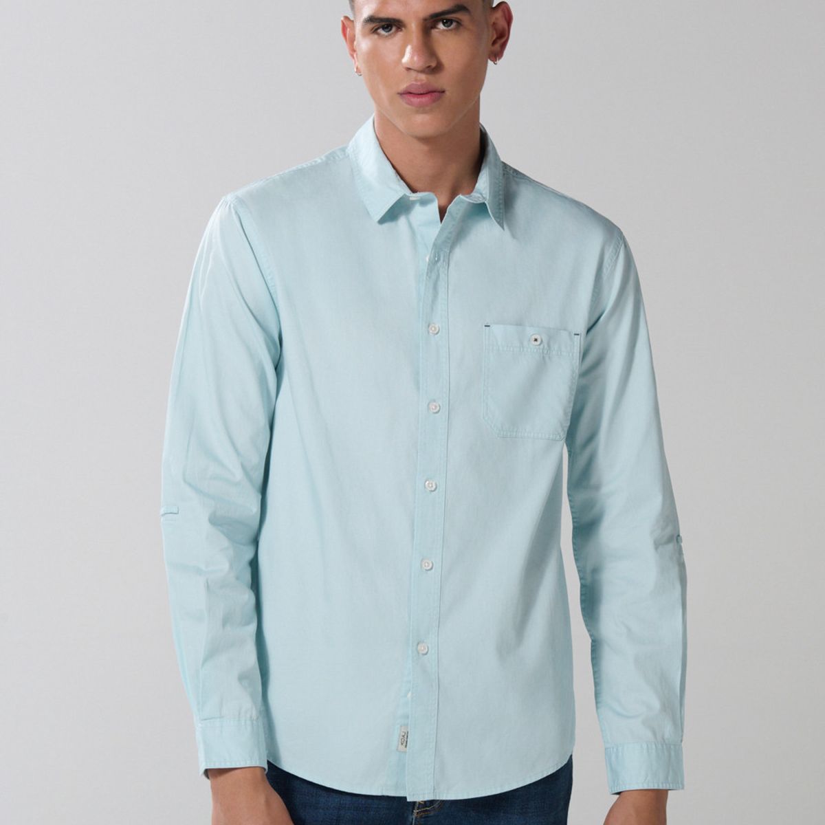 KOAJ - KOAJ Camisa en algodón unicolor cuello sport collar con bols Hombre