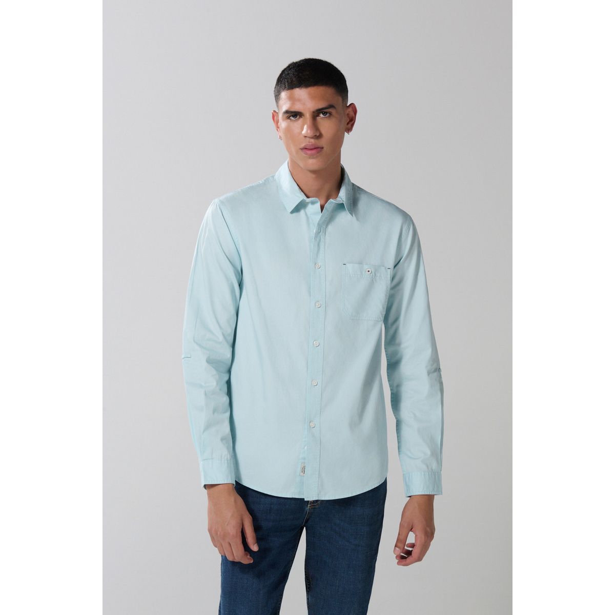 KOAJ - KOAJ Camisa en algodón unicolor cuello sport collar con bols Hombre