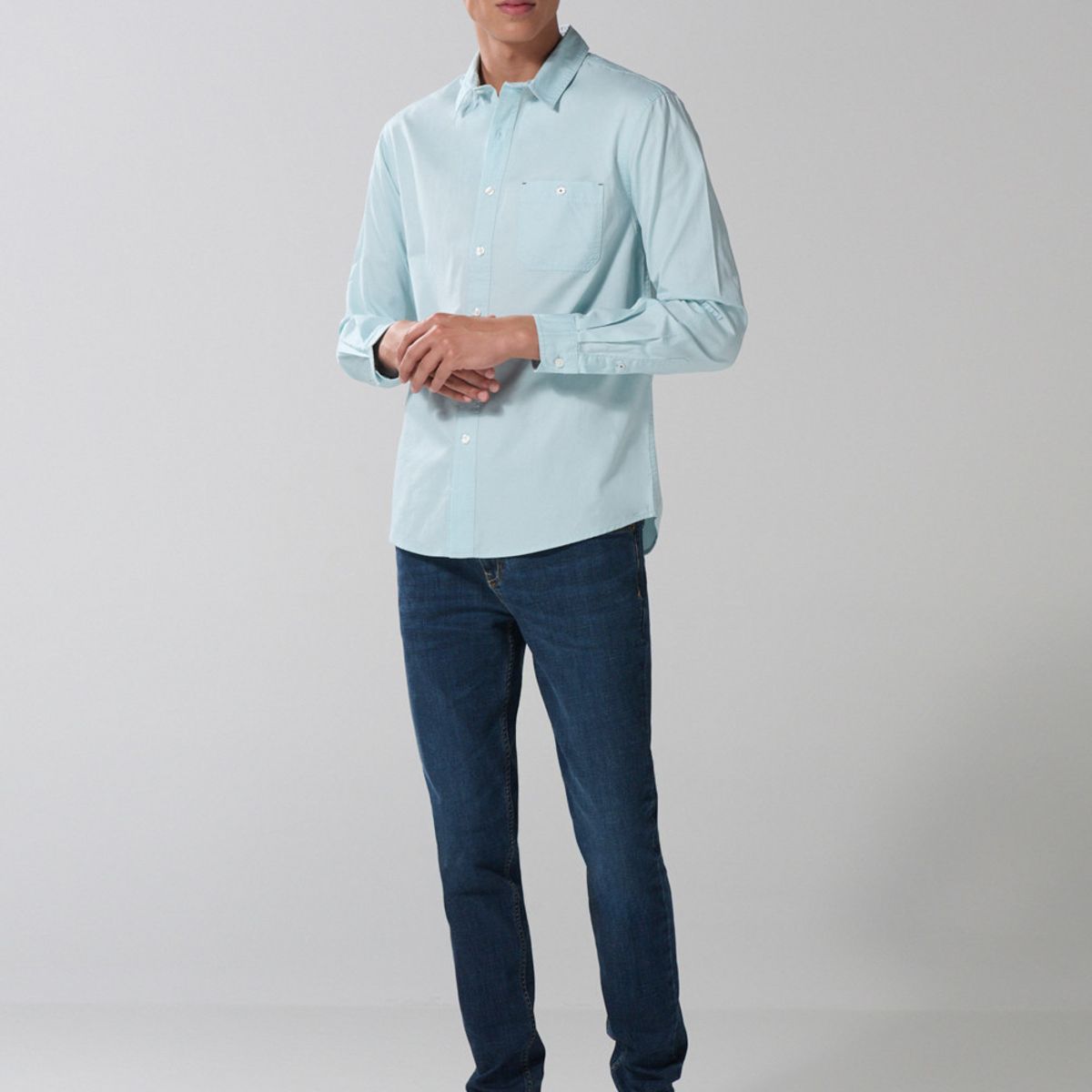 KOAJ - KOAJ Camisa en algodón unicolor cuello sport collar con bols Hombre