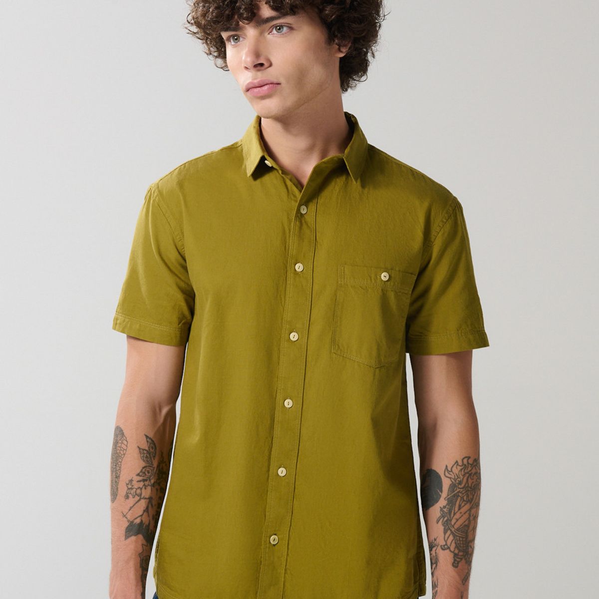 KOAJ - KOAJ Camisa en algodón unicolor manga corta con cuello sport Hombre