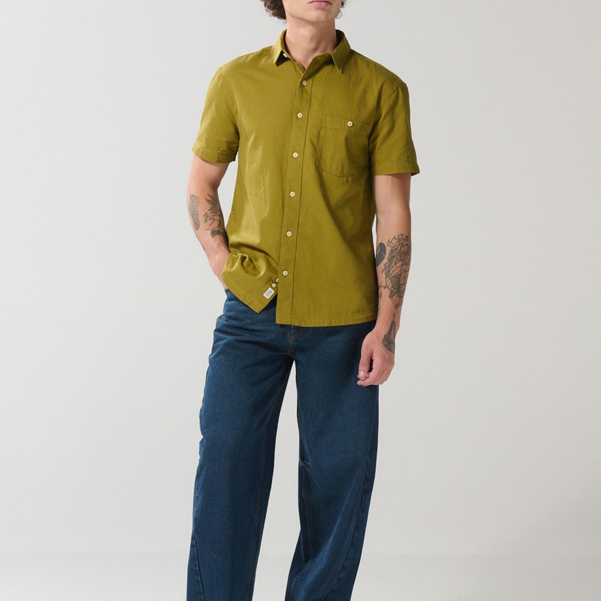 KOAJ - KOAJ Camisa en algodón unicolor manga corta con cuello sport Hombre