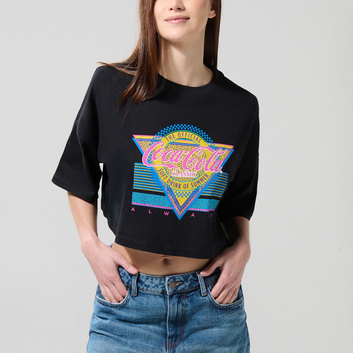KOAJ - KOAJ Camiseta crop top femenina fit oversize manga corta con Mujer