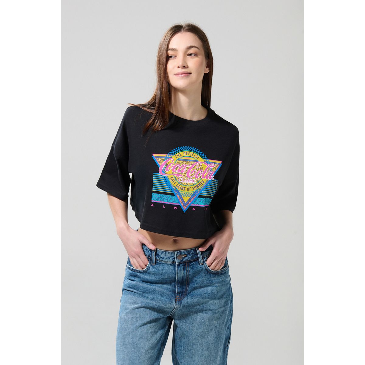KOAJ - KOAJ Camiseta crop top femenina fit oversize manga corta con Mujer