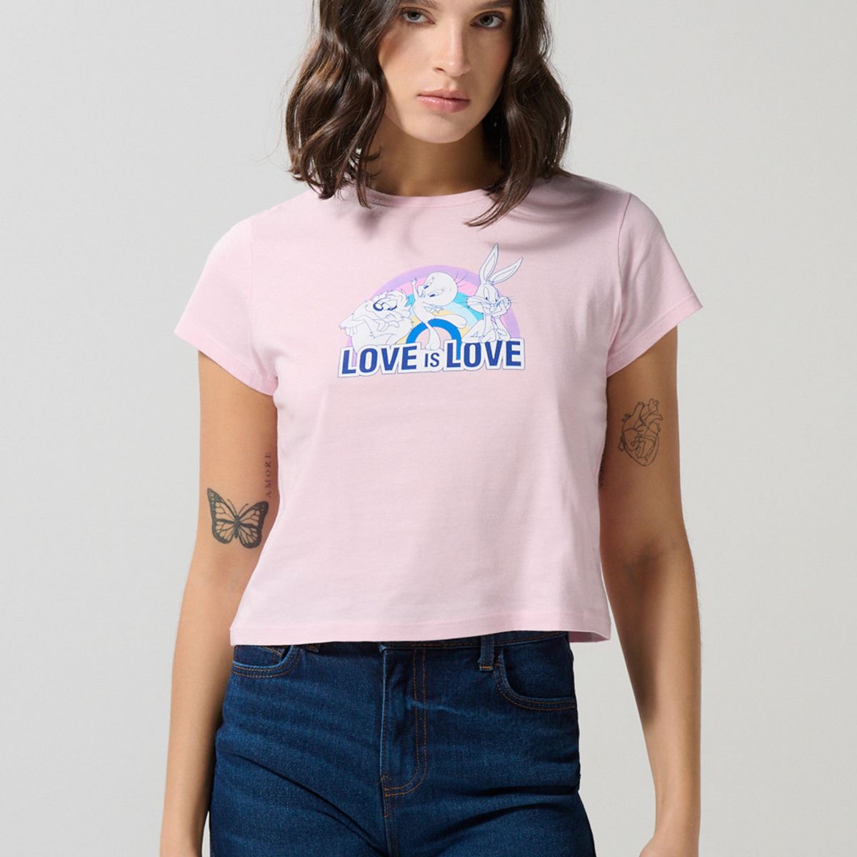 KOAJ - KOAJ Camiseta rosada clara manga corta con arte de Looney Tu Mujer