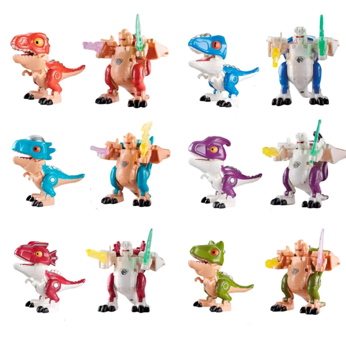 GENERICO - Dinosaurio Rex Transformable En Robot Coleccion X 6 Unidades