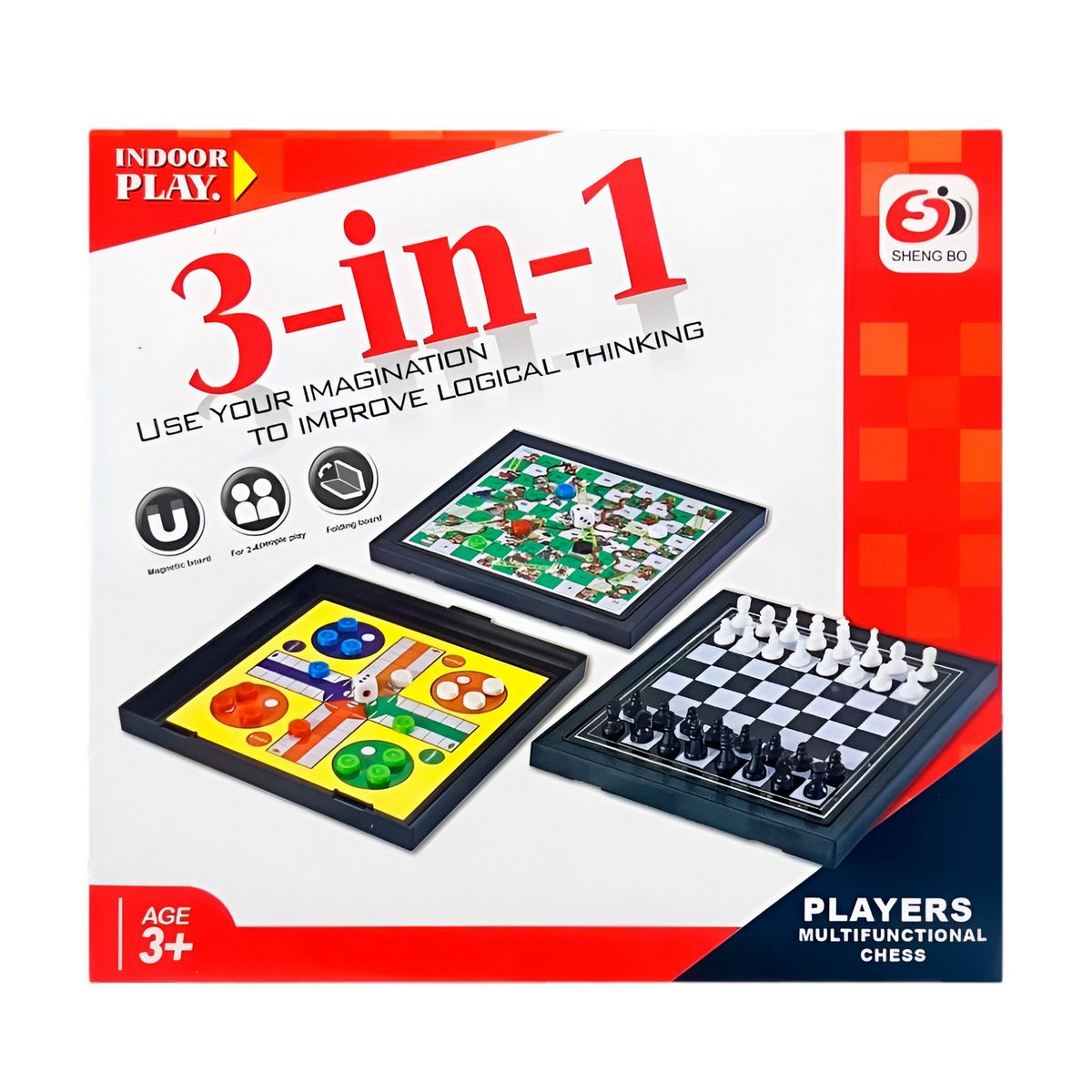 GENERICO - Juego De Mesa 3 En 1 Ajedrez, Escalera, Parchis Portatil