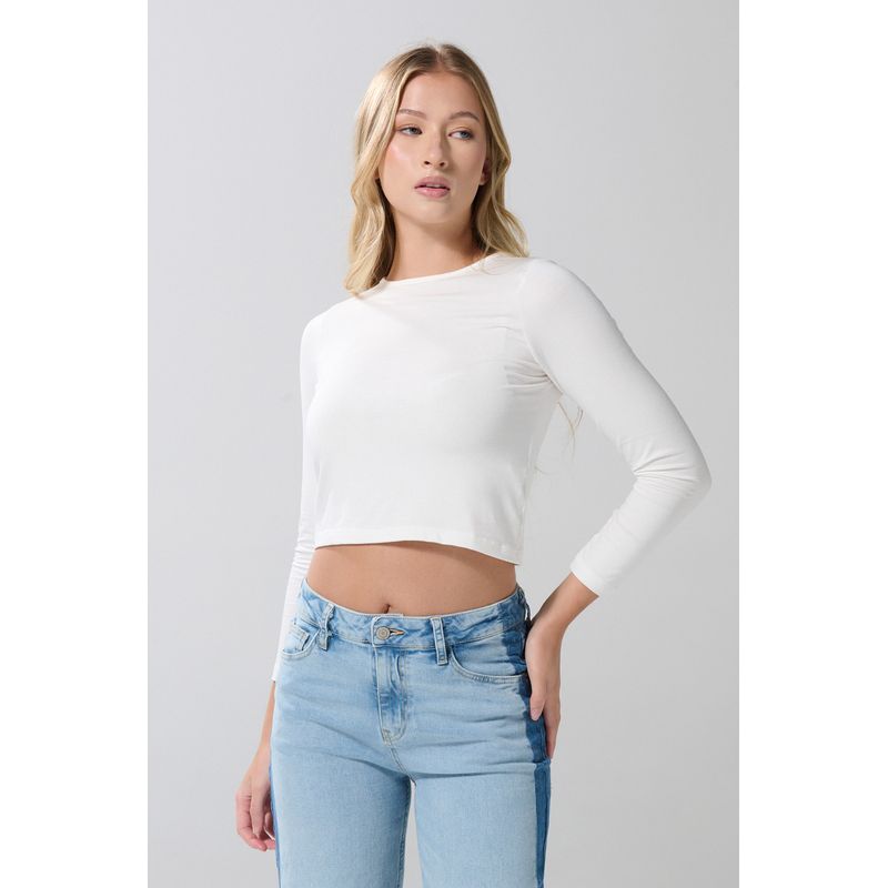 KOAJ - KOAJ Camiseta manga larga crema clara con ajuste ceñido Mujer