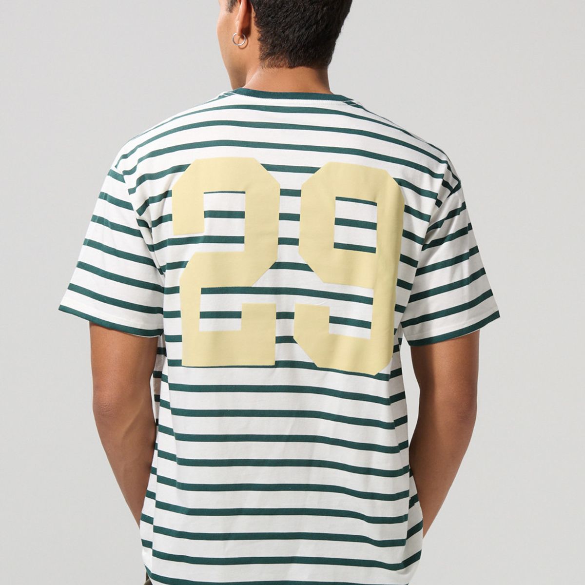 KOAJ - KOAJ Camiseta a rayas crema clara college con manga corta Hombre