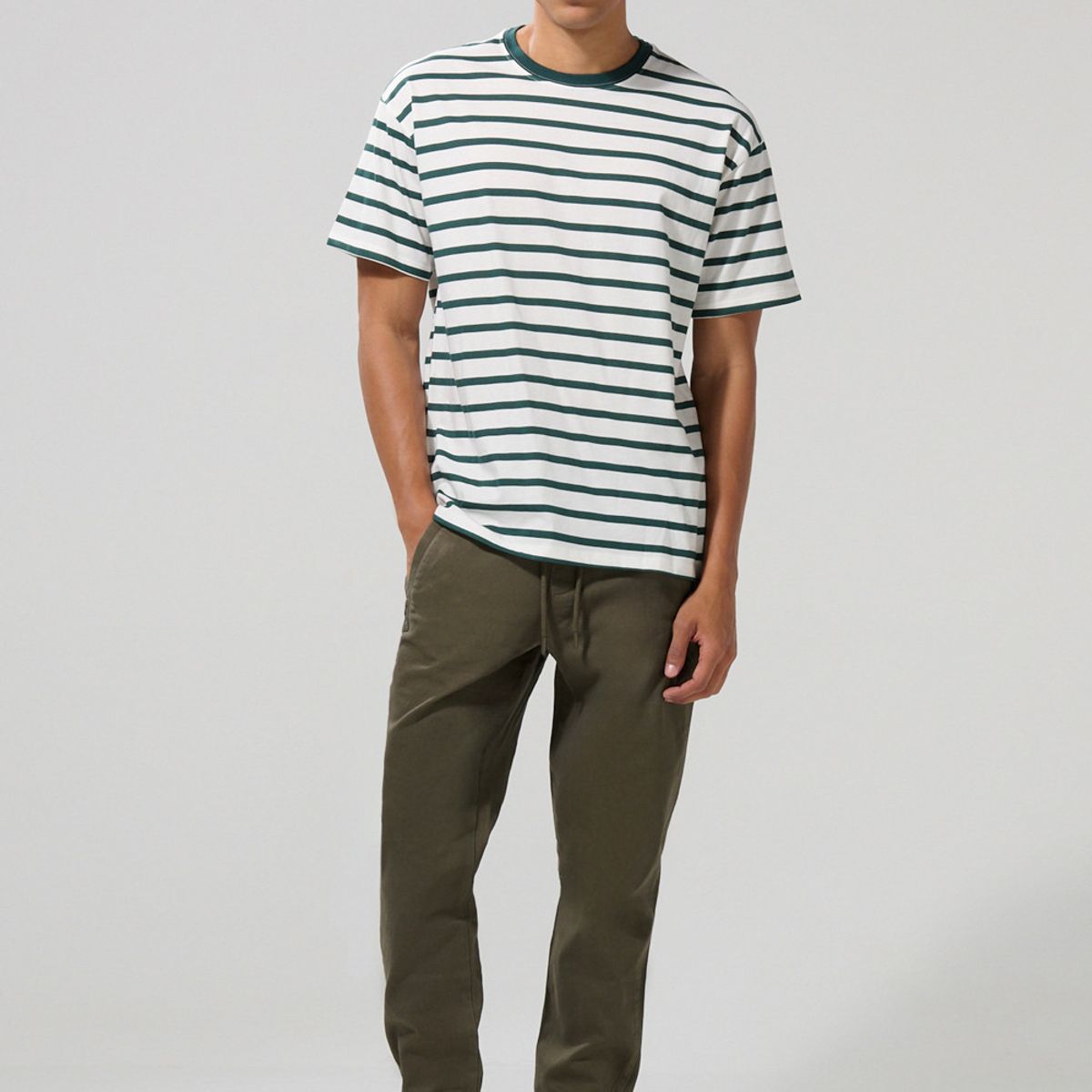 KOAJ - KOAJ Camiseta a rayas crema clara college con manga corta Hombre