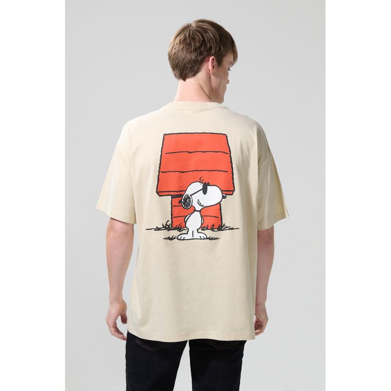 KOAJ - KOAJ Camiseta de Snoopy kaki clara manga corta oversize Hombre