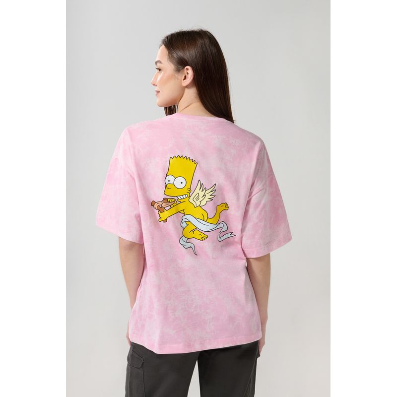 KOAJ - KOAJ Camiseta oversize rosada tie dye con artes de Los Simps Mujer