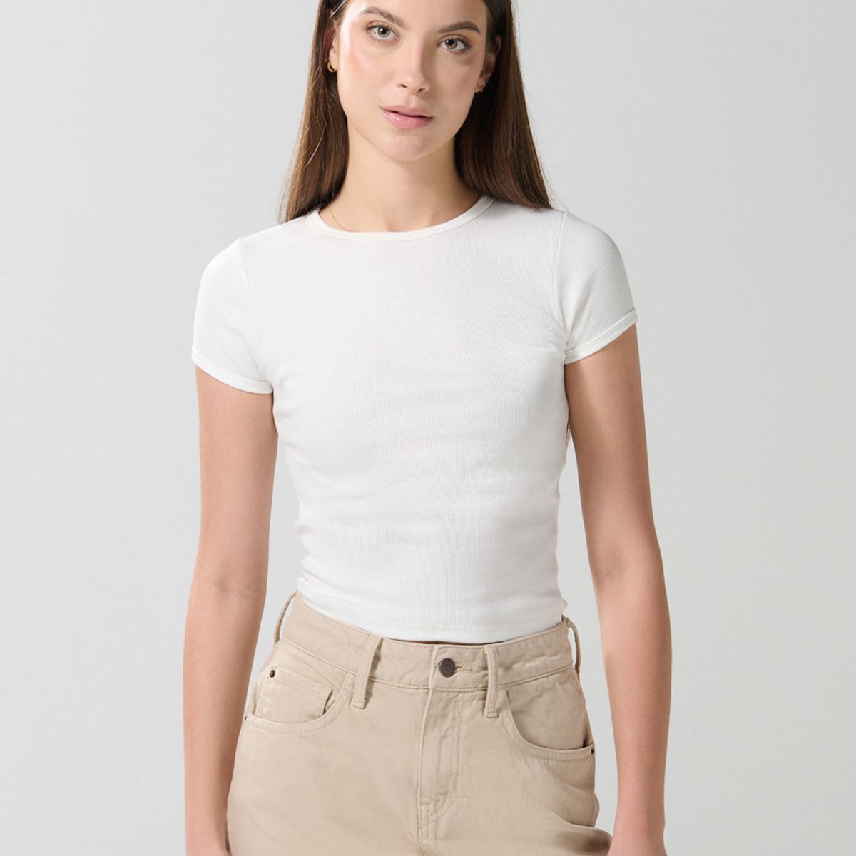 KOAJ - KOAJ Camiseta ajustada unicolor manga corta con texturas de  Mujer