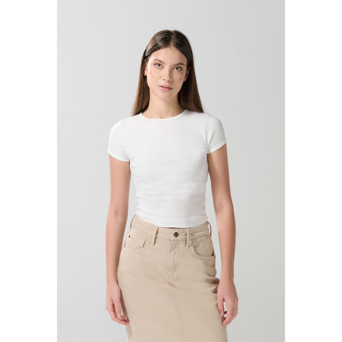 KOAJ - KOAJ Camiseta ajustada unicolor manga corta con texturas de  Mujer