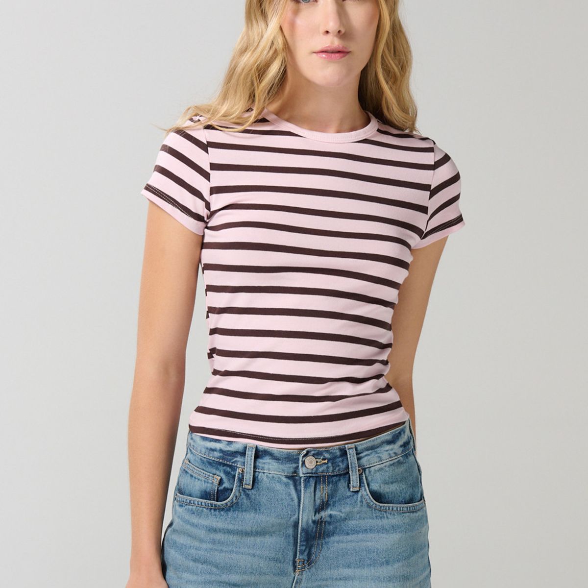 KOAJ - KOAJ Camiseta cuello redondo unicolor con rayas en contraste Mujer