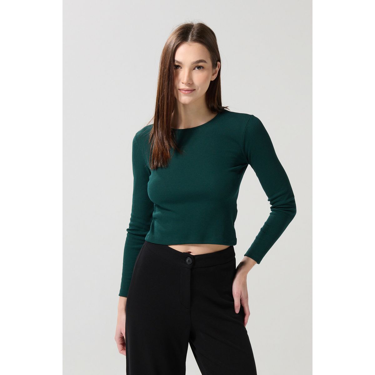 KOAJ - KOAJ Camiseta ajustada unicolor manga larga con textura acan Mujer