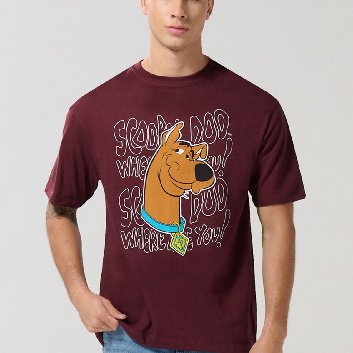 KOAJ - KOAJ Camiseta roja manga corta con arte de Scooby-Doo Hombre