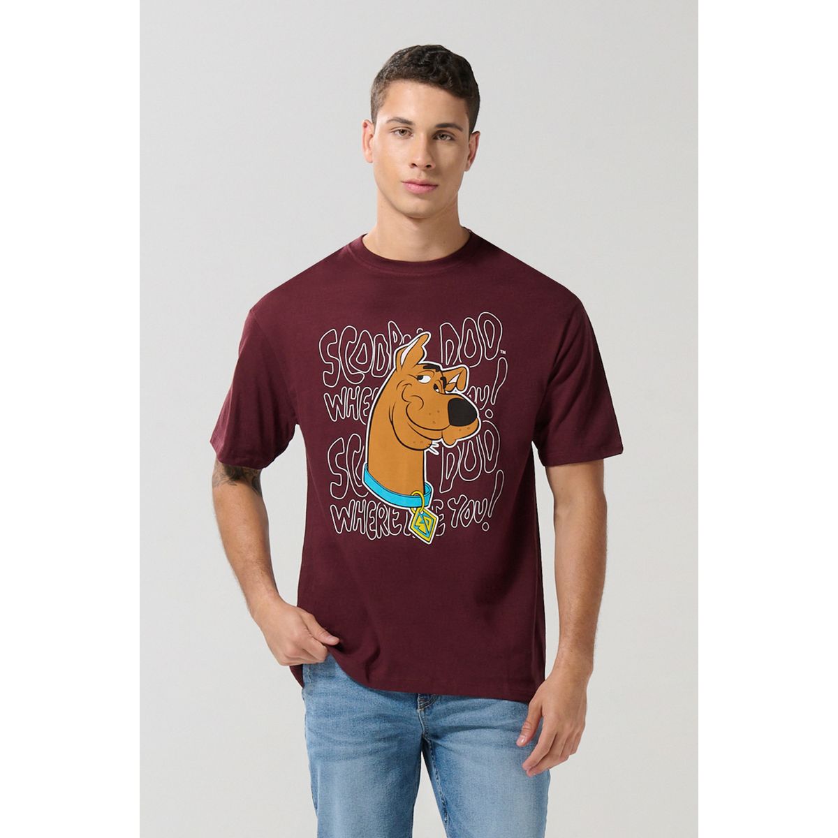 KOAJ - KOAJ Camiseta roja manga corta con arte de Scooby-Doo Hombre
