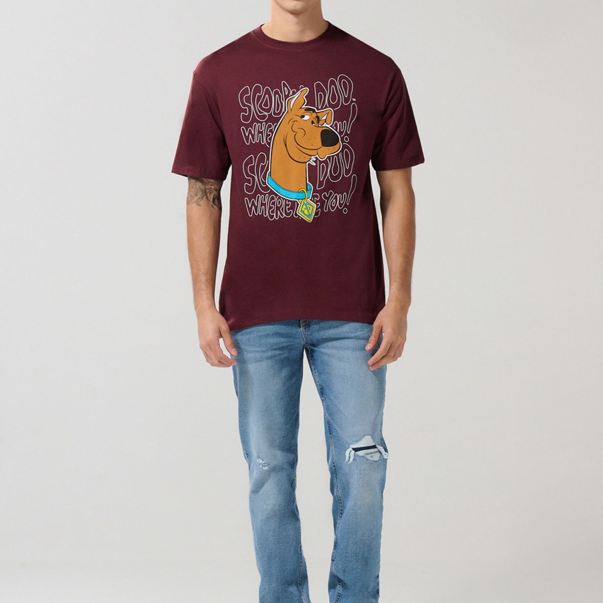 KOAJ - KOAJ Camiseta roja manga corta con arte de Scooby-Doo Hombre