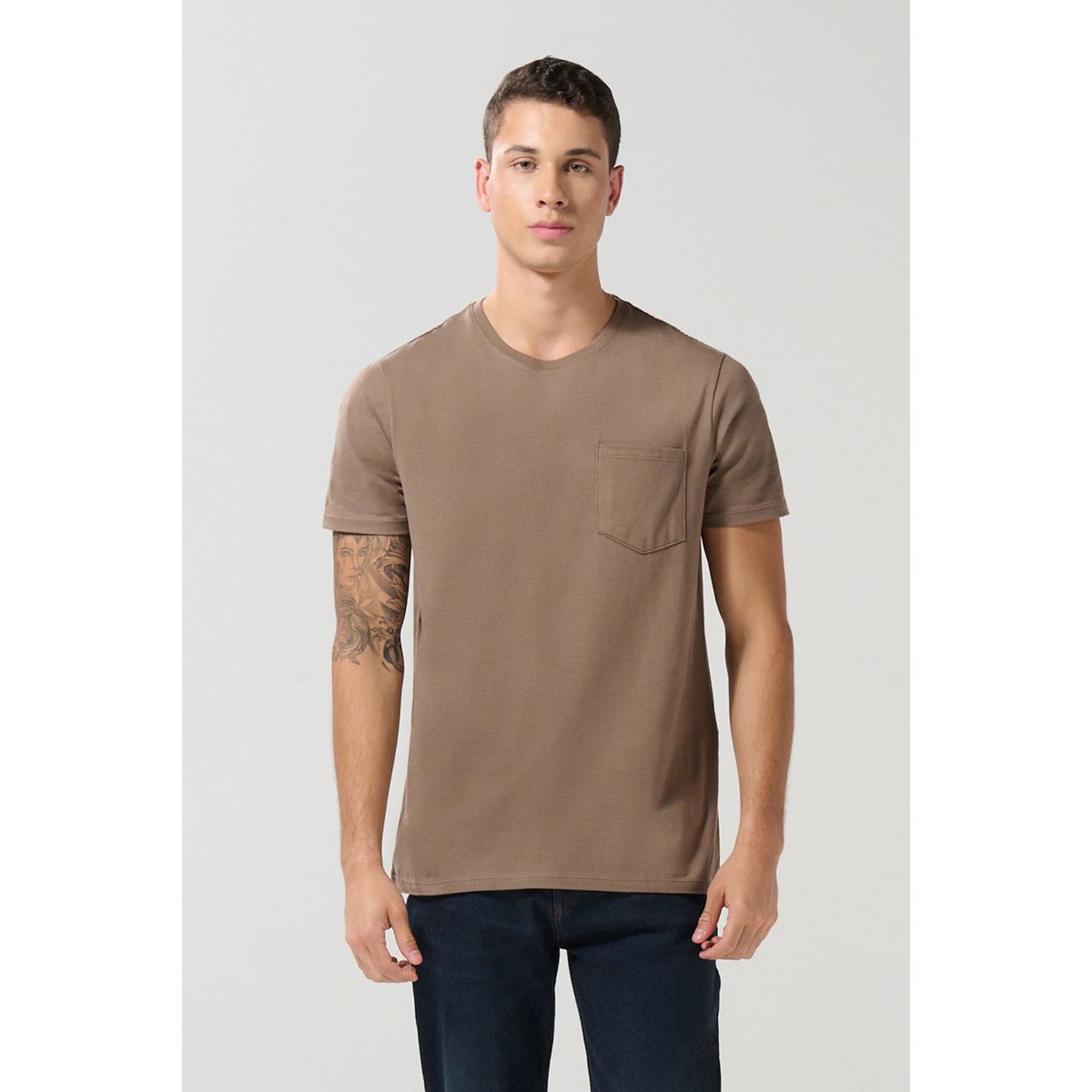 KOAJ - KOAJ Camiseta en algodón manga corta unicolor con bolsillo Hombre