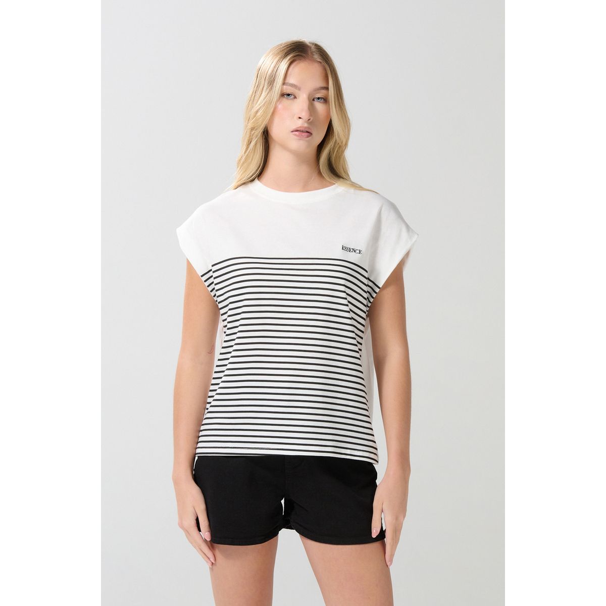 KOAJ - KOAJ Camiseta manga corta incluida crema con texto y rayas Mujer